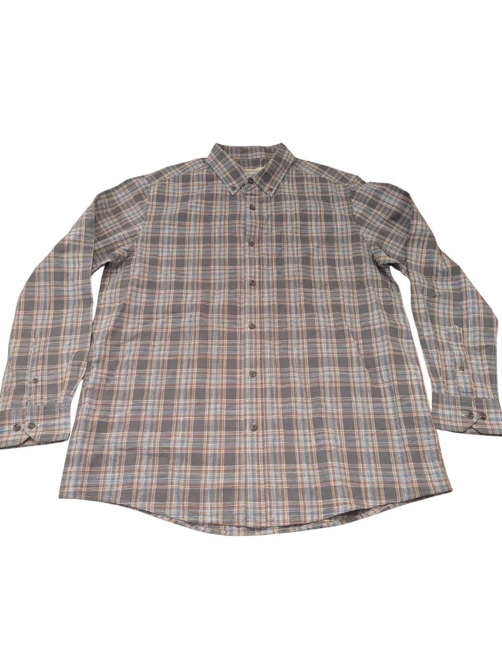 nwt faded glory mens large long sleeve plaid button down shirt gray 100% cotton